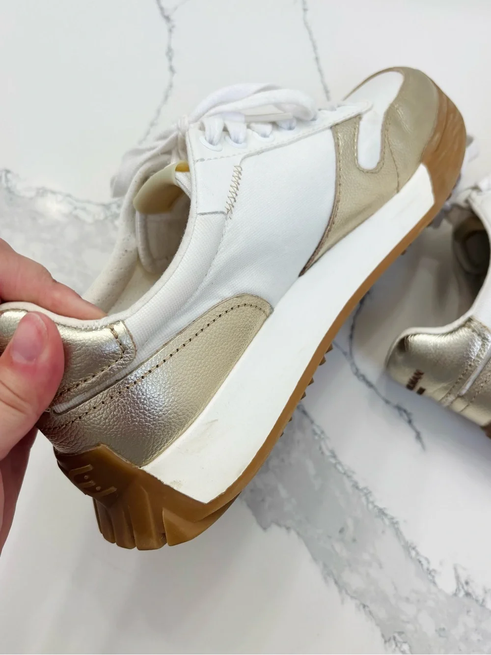 Sam Edelman Women’s 10M Layla White/Gold Fashion Platform Sneakers